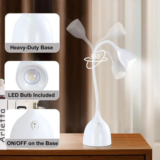 Alt view image 3 of 7 - Desk Lamp for College Dorm Room - LED Reading Light, White | Small Adjustable Flexible Gooseneck Table Lamp, Eye-Caring Desk Lamp for College Dorm Room Study Lamp