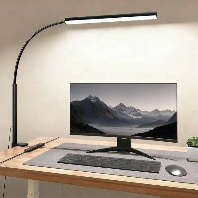 Main image of LED Desk Lamp with Clamp, 5 Color Modes & 10 Brightness Levels, Eye-Caring Desk Light, Flexible Gooseneck, Memory Function, Adapter Included for Home Office, Reading & Study