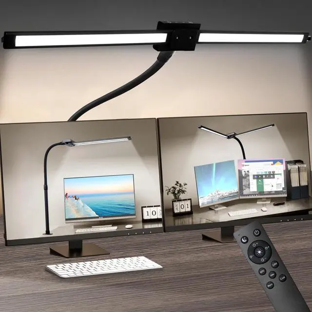 Main image of Led Desk Lamp with Clamp, Gooseneck Remote Control Desk Light with Eye Protection, 24W Ultra Bright Stepless Dimming and Tempering LED Desk Lamp for Home Office, Bedroom, Study