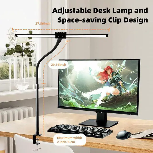 Alt view image 2 of 7 - Led Desk Lamp with Clamp, Gooseneck Remote Control Desk Light with Eye Protection, 24W Ultra Bright Stepless Dimming and Tempering LED Desk Lamp for Home Office, Bedroom, Study