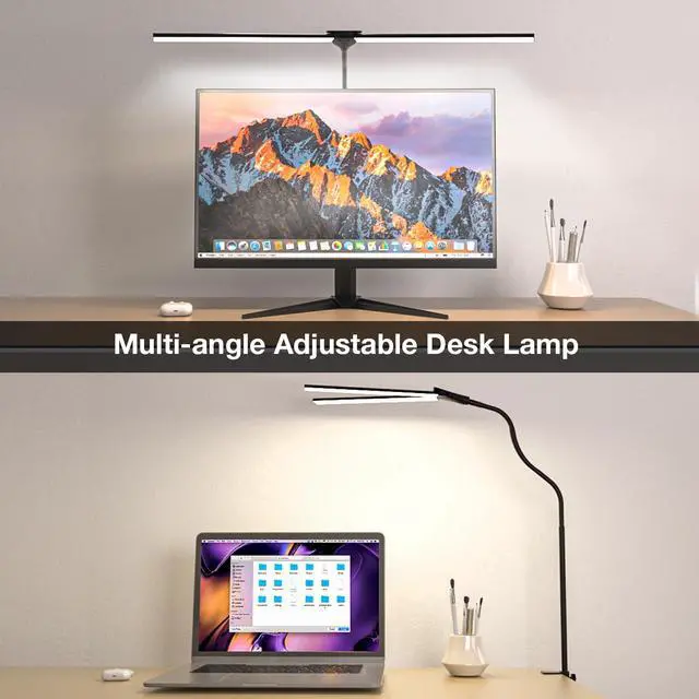 Alt view image 4 of 7 - Desk Lamps for Home Office, Eye-Caring Architect LED Desk Light with Adjustable Brightness, Dual Monitors Task Lighting with Clamp, for Workbench, Study, Drafting, 1400 lm