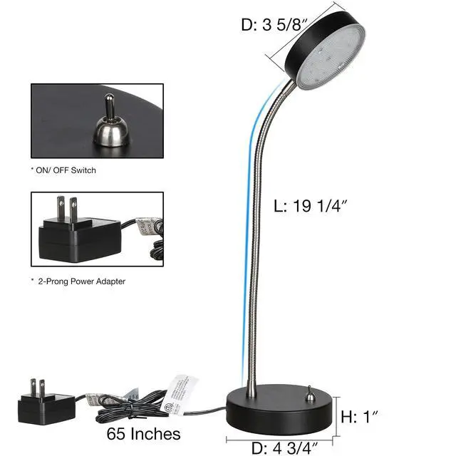 Alt view image 2 of 7 - 19.25" Flexible Gooseneck LED Desk Lamp, Plun-in Table Light with Stable Base, 4.5W 260LM 4000K, 65 Cord Small Desk Light for Home Office, Study, ETL Listed