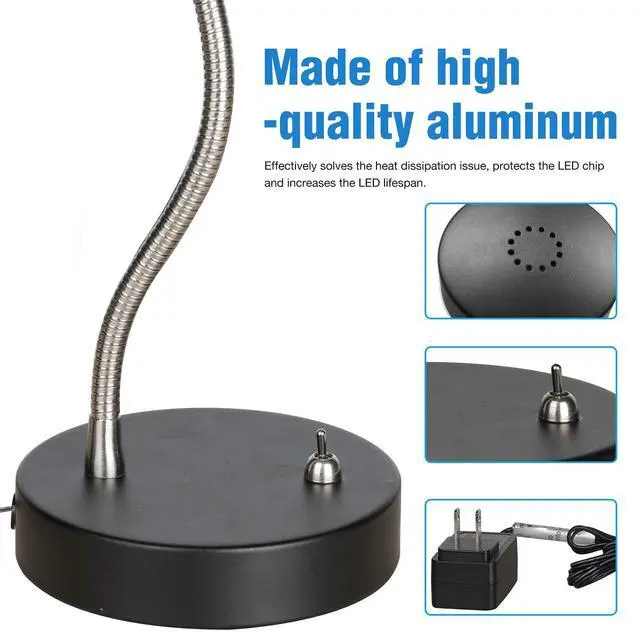 Alt view image 4 of 7 - 19.25" Flexible Gooseneck LED Desk Lamp, Plun-in Table Light with Stable Base, 4.5W 260LM 4000K, 65 Cord Small Desk Light for Home Office, Study, ETL Listed