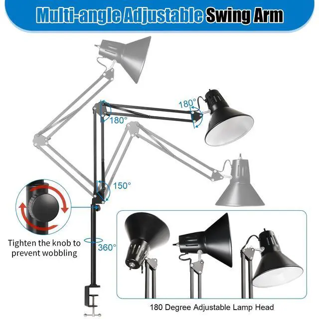 Alt view image 2 of 6 - LED Clamp on Desk Lamp,360°Adjustable Swing Arm Desk Lamp,Clamp Light with Eye-Caring LED Bulb for Home Office Reading Drafting