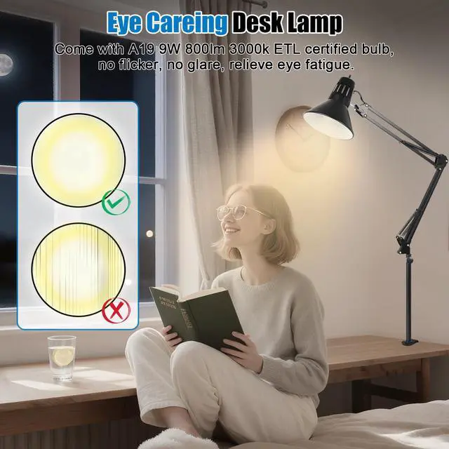 Alt view image 6 of 6 - LED Clamp on Desk Lamp,360°Adjustable Swing Arm Desk Lamp,Clamp Light with Eye-Caring LED Bulb for Home Office Reading Drafting