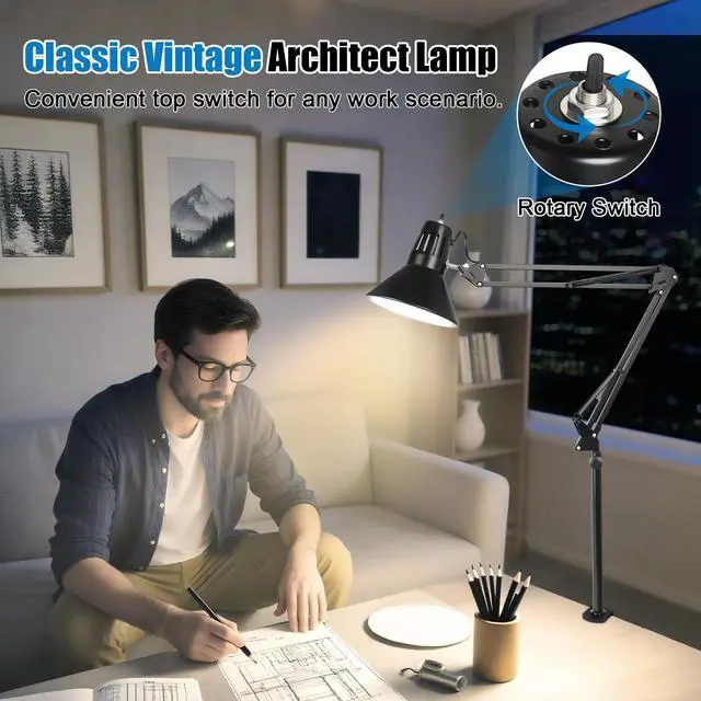 Alt view image 5 of 6 - LED Clamp on Desk Lamp,360°Adjustable Swing Arm Desk Lamp,Clamp Light with Eye-Caring LED Bulb for Home Office Reading Drafting