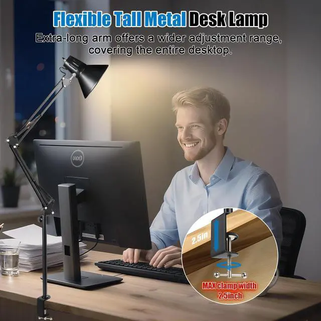 Alt view image 4 of 6 - LED Clamp on Desk Lamp,360°Adjustable Swing Arm Desk Lamp,Clamp Light with Eye-Caring LED Bulb for Home Office Reading Drafting