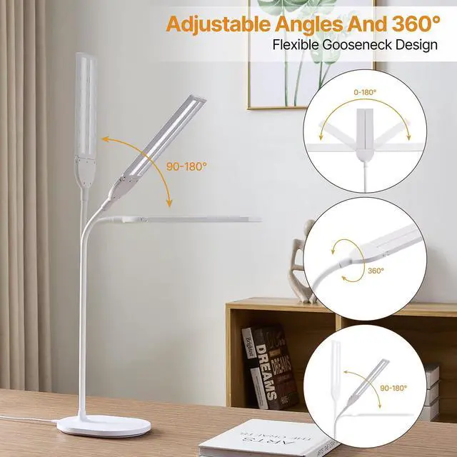 Alt view image 3 of 7 - LED Desk Lamp for Home Office, Ultra-Wide Double Head Desk Light with 90° Flexible Gooseneck, Eye-Caring Low Blue Light, 5 Color Modes (2700K-6500K) & 5 Brightness Levels, Touch Control