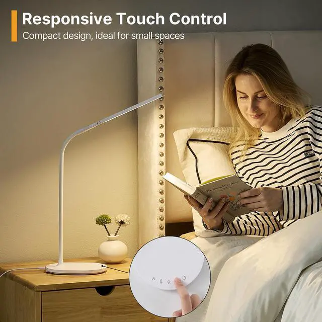 Alt view image 6 of 7 - LED Desk Lamp for Home Office, Ultra-Wide Double Head Desk Light with 90° Flexible Gooseneck, Eye-Caring Low Blue Light, 5 Color Modes (2700K-6500K) & 5 Brightness Levels, Touch Control