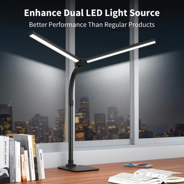 Alt view image 3 of 7 - LED Desk Lamp Architect Task Light Dual Head Modern Flexible Gooseneck Tall