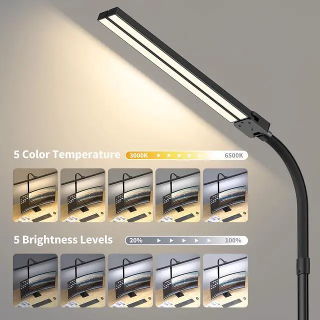 Alt view image 4 of 7 - LED Desk Lamp Architect Task Light Dual Head Modern Flexible Gooseneck Tall