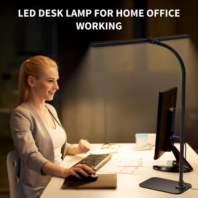 Alt view image 2 of 7 - LED Desk Lamp Architect Task Light Dual Head Modern Flexible Gooseneck Tall | Dimmable Light for Home Office, 5 Color Modes, Remote Control, 1500lm 24W Extra Bright Lighting, Base