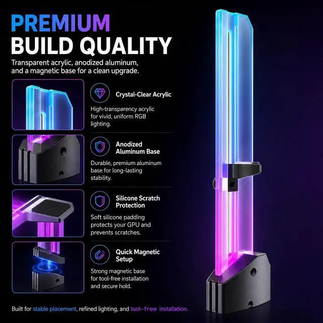 Alt view image 4 of 7 - 5V Addressable RGB Graphics Card GPU Brace Support Video Card Sag Holder,Built-in 5V ARGB,Adjustable Height Support,GH03ARGB