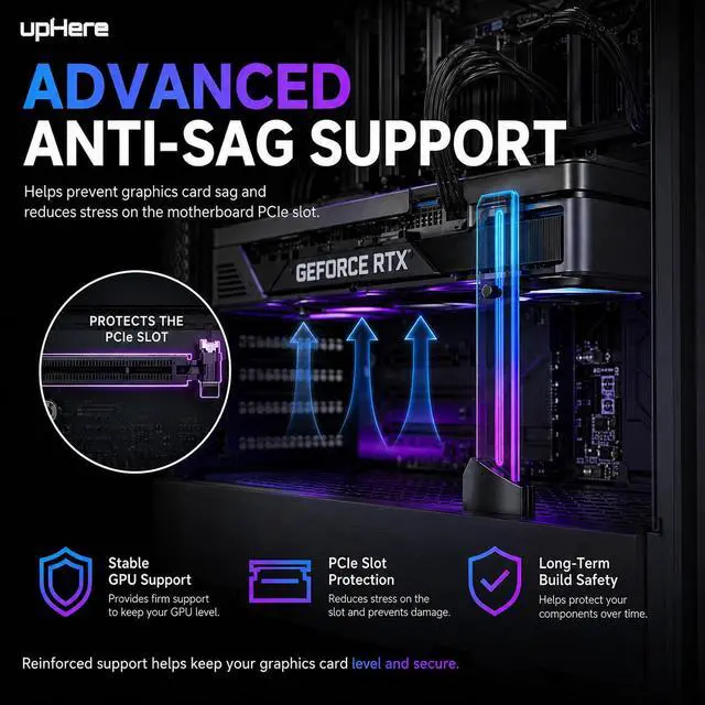 Alt view image 5 of 7 - 5V Addressable RGB Graphics Card GPU Brace Support Video Card Sag Holder,Built-in 5V ARGB,Adjustable Height Support,GH03ARGB