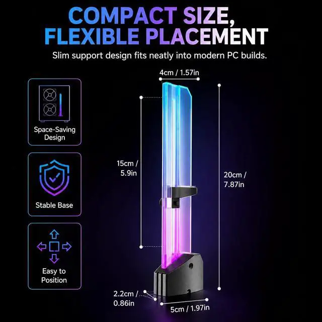 Alt view image 6 of 7 - 5V Addressable RGB Graphics Card GPU Brace Support Video Card Sag Holder,Built-in 5V ARGB,Adjustable Height Support,GH03ARGB