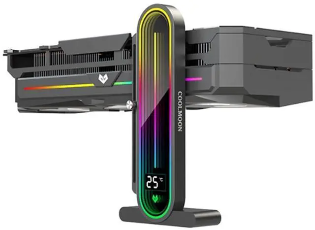Main image of Height Adjustable RGB GPU Stand with Temperature Display, 5V 3PIN Video Card Support Holder, Anti Sag Bracket & Magnetic Base for PC Graphics Cards