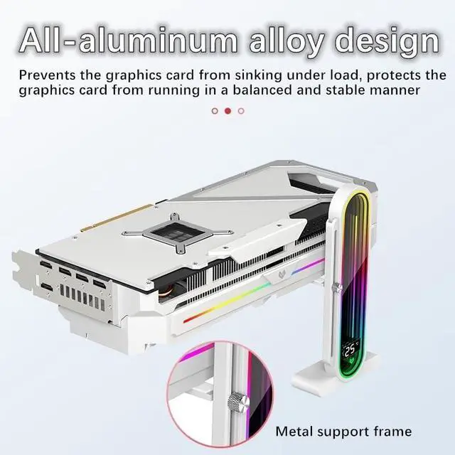 Alt view image 6 of 7 - Height Adjustable RGB GPU Stand with Temperature Display, 5V 3PIN Video Card Support Holder, Anti Sag Bracket & Magnetic Base for PC Graphics Cards