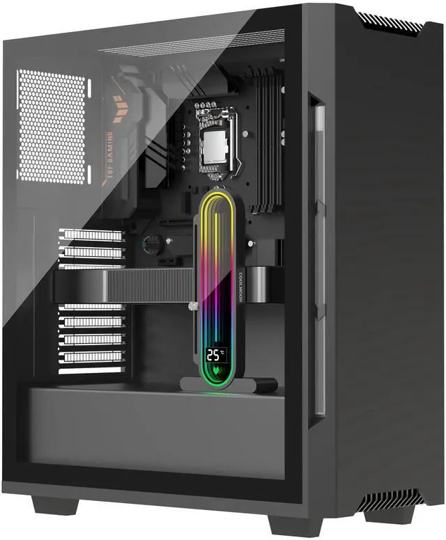 Alt view image 7 of 7 - Height Adjustable RGB GPU Stand with Temperature Display, 5V 3PIN Video Card Support Holder, Anti Sag Bracket & Magnetic Base for PC Graphics Cards