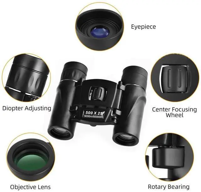 Alt view image 2 of 7 - 500x25 HD Powerful Binoculars 5000M Long Range Folding Mini Telescope Professional Hunting Telescope Zoom Military HD BAK4 FMC Optics for Hunting Sports Outdoor Camping Travel Outdoor Gifts
