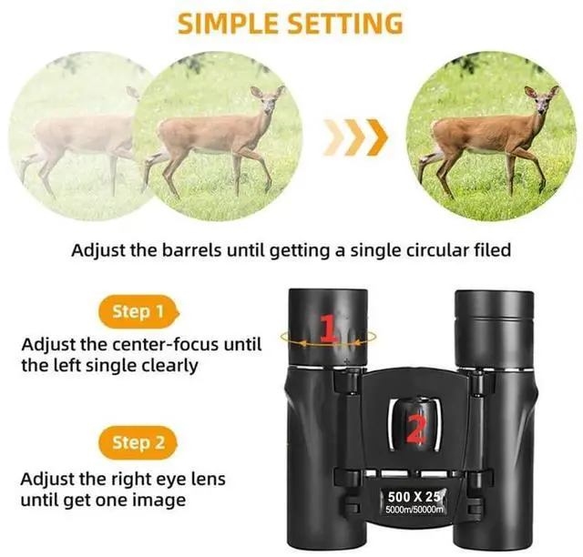 Alt view image 3 of 7 - 500x25 HD Powerful Binoculars 5000M Long Range Folding Mini Telescope Professional Hunting Telescope Zoom Military HD BAK4 FMC Optics for Hunting Sports Outdoor Camping Travel Outdoor Gifts