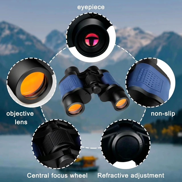 Alt view image 3 of 7 - 60x60 Compact Binoculars for Adult with Low Light Vision,BAK4 Prism FMC Lens HD Professional Waterproof,High Powered Easy Focus,for Bird Watching,Hunting,Traveling,Sightseeing
