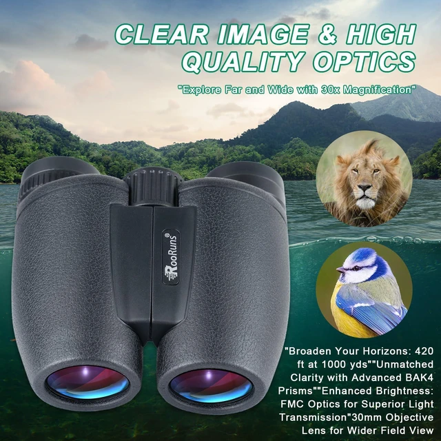 Alt view image 4 of 7 - 15x30 Binoculars for Adults High Power, Compact HD Waterproof Binoculars BAK4 Prism Binoculars with Low Light Night Vision, for Bird Watching Hunting Travel Cruise Ship Camping and Hiking