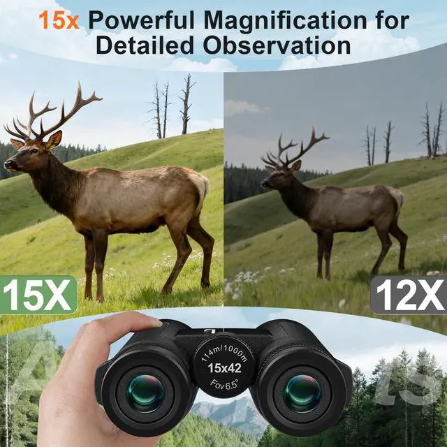 Alt view image 3 of 7 - 15x42 Binoculars for Adults High Powered for Bird Watching Cruise Ship | FMC BAK4 Optics for Wide HD View, Portable Lightweight Binoculars for Hunting Traveling, Easy Focus with Phone Adapter