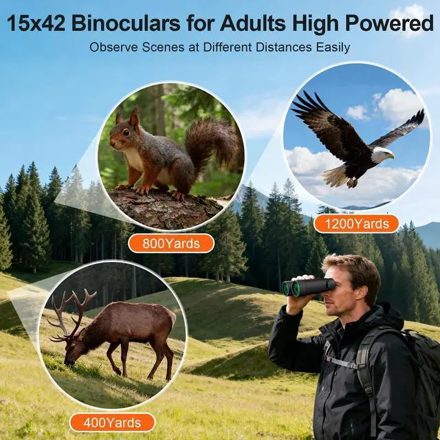 Alt view image 6 of 7 - 15x42 Binoculars for Adults High Powered for Bird Watching Cruise Ship | FMC BAK4 Optics for Wide HD View, Portable Lightweight Binoculars for Hunting Traveling, Easy Focus with Phone Adapter