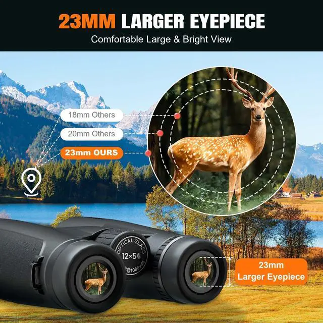 Alt view image 2 of 6 - 12x54 Binoculars for Adults High Powered - Large Eyepiece & Waterproof | BAK4 Prism, Clear Low Light Vision, Easy Focus, for Bird Watching, Wildlife, Cruise, Travel, Hunting, Outdoor Sports