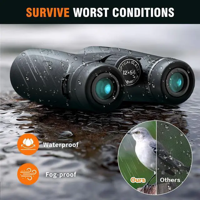 Alt view image 5 of 6 - 12x54 Binoculars for Adults High Powered - Large Eyepiece & Waterproof | BAK4 Prism, Clear Low Light Vision, Easy Focus, for Bird Watching, Wildlife, Cruise, Travel, Hunting, Outdoor Sports
