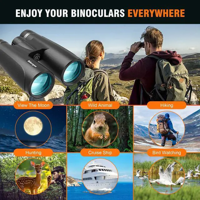 Alt view image 6 of 6 - 12x54 Binoculars for Adults High Powered - Large Eyepiece & Waterproof | BAK4 Prism, Clear Low Light Vision, Easy Focus, for Bird Watching, Wildlife, Cruise, Travel, Hunting, Outdoor Sports