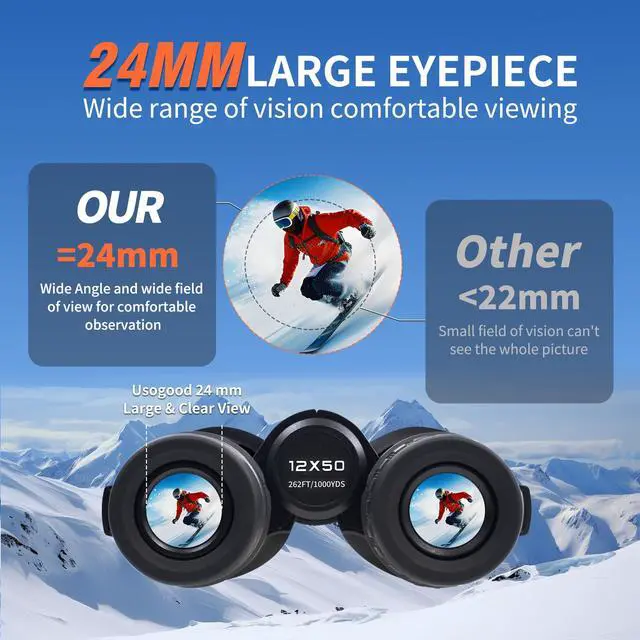 Alt view image 3 of 7 - 12x50 HD Binoculars for Adults, High Powered with Upgraded Phone Adapter, Clear Low Light Vision, IPX7 Waterproof & Lightweight for Bird Watching, Hunting, Outdoor Travel (12x50)