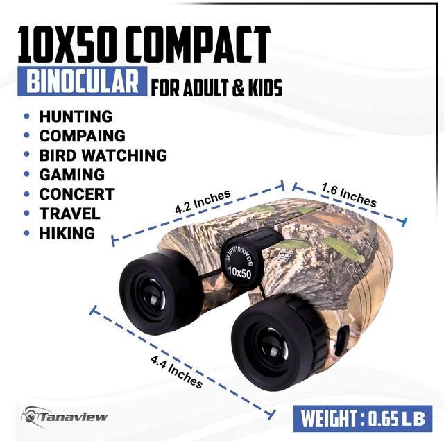 Alt view image 4 of 6 - 10x50 Compact Binoculars for Adults - Long Distance View, High Powered Binoculars with Travel Case - Lightweight, Large Eyepiece, Water & Fog Proof - Hunting, Bird Watching, Cruise