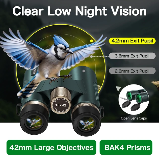 Alt view image 4 of 7 - 10x42 HD Binoculars for Adults, BAK4 Prism for Bird Watching & Cruise High-Powered Optics with 23mm Large Eyepiece, Low-Light Vision, Easy Focus, IPX7 Waterproof for Hunting, Travel