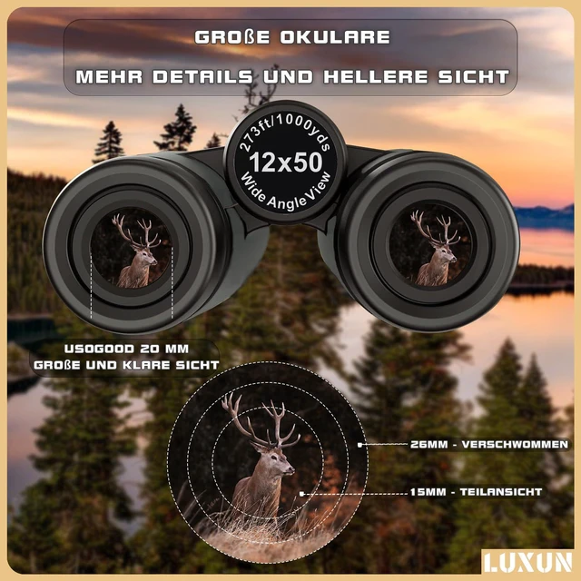 Alt view image 3 of 6 - 12x50 High Powered Binoculars for Adults Hunting, Binoculars with Long Range BAK4 Prism FMC Prisms, for Hunting Bird Watching Hiking Travel Cruise Trip,Green