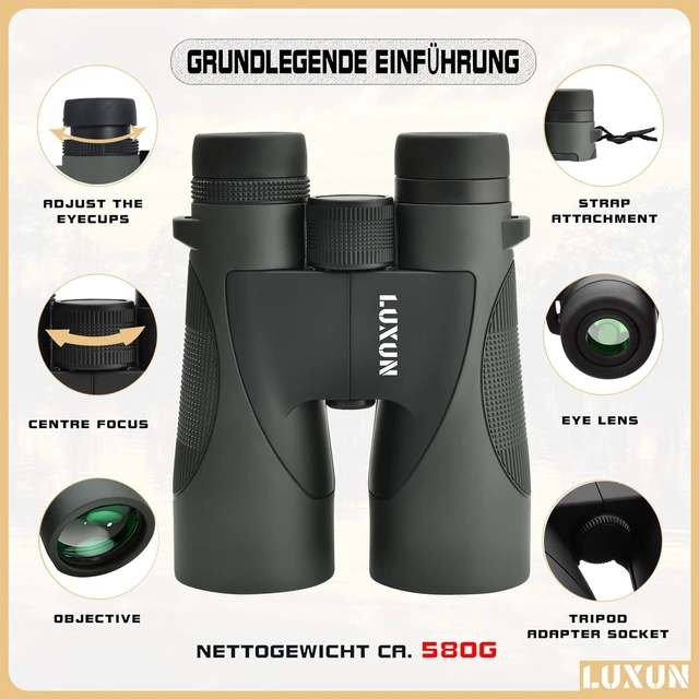 Alt view image 6 of 6 - 12x50 High Powered Binoculars for Adults Hunting, Binoculars with Long Range BAK4 Prism FMC Prisms, for Hunting Bird Watching Hiking Travel Cruise Trip,Green