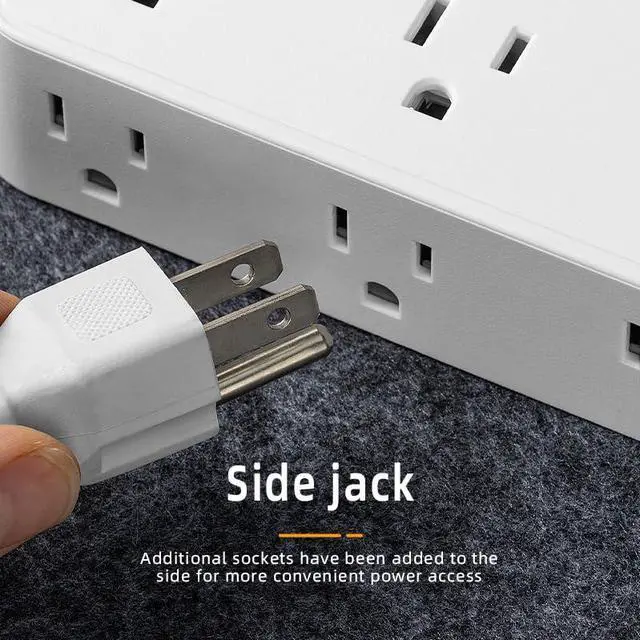 Alt view image 3 of 5 - 16-in-1 Surge Protector Power Strip with 12 AC Outlets, 4 USB Ports (2 USB-C & 2 USB-A) | 10A Overload Protection, Flat Plug Extension Cord for Home Office Gaming Travel (White, 6FT)