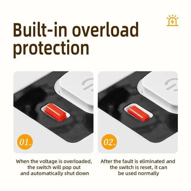 Alt view image 4 of 5 - 16-in-1 Surge Protector Power Strip with 12 AC Outlets, 4 USB Ports (2 USB-C & 2 USB-A) | 10A Overload Protection, Flat Plug Extension Cord for Home Office Gaming Travel (White, 6FT)