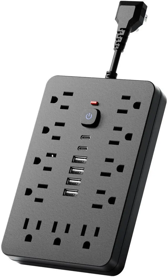 Main image of Power Strip Surge Protector - Chiefway Multiple Outlet Wall Plug with 11 AC Outlets, 6 USB Ports (2 USB C), Short Extension Cord Black, Wall Mountable for Office Home Travel Dorm Essentials
