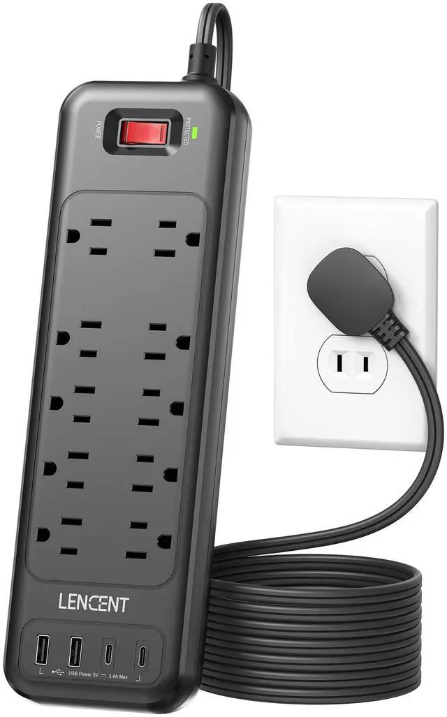 Main image of 2 Prong Surge Protector Power Strip 1700J, Flat Plug 2 Prong to 3 Prong Outlet Adapter, 10 AC Outlets and 4 USB Ports, 6 Feet Extension Cord for Non-Grounded Outlets, Black, ETL Listed