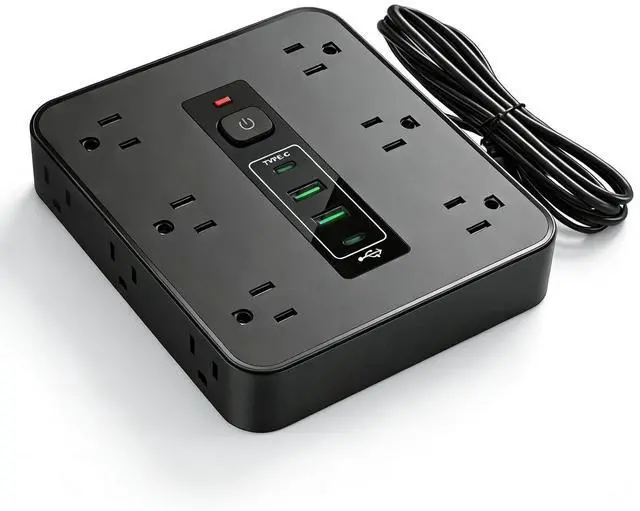 Main image of 16-in-1 Surge Protector Power Strip with 12 AC Outlets, 2 USB-C & 2 USB-A Ports, 6.6FT Extension Cord, Overload Protection, Wide-Spaced Design for Home, Office, Gaming & Travel