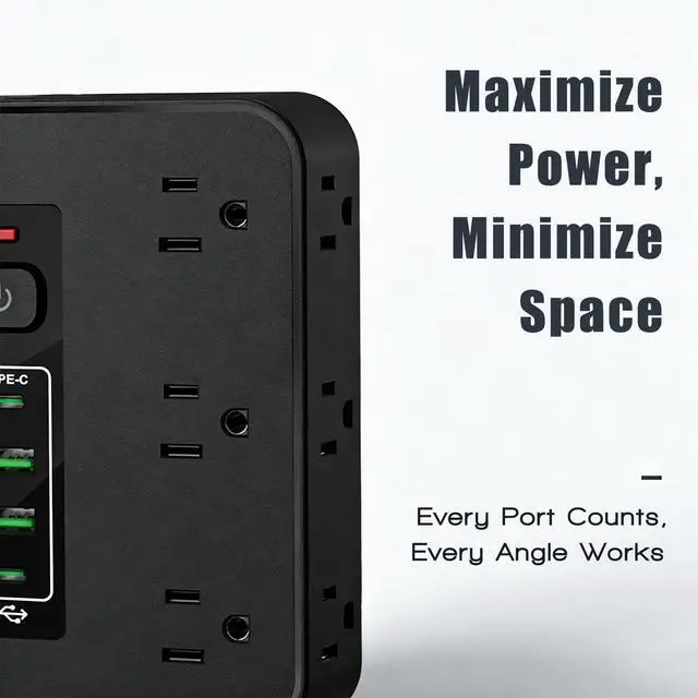 Alt view image 2 of 7 - 16-in-1 Surge Protector Power Strip with 12 AC Outlets, 2 USB-C & 2 USB-A Ports, 6.6FT Extension Cord, Overload Protection, Wide-Spaced Design for Home, Office, Gaming & Travel