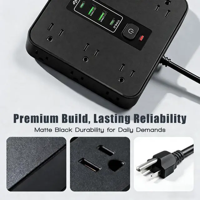 Alt view image 3 of 7 - 16-in-1 Surge Protector Power Strip with 12 AC Outlets, 2 USB-C & 2 USB-A Ports, 6.6FT Extension Cord, Overload Protection, Wide-Spaced Design for Home, Office, Gaming & Travel