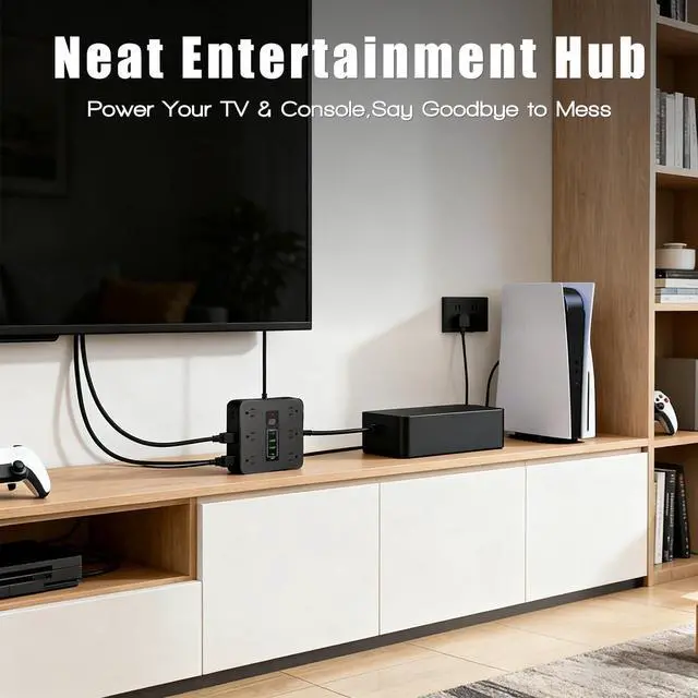 Alt view image 6 of 7 - 16-in-1 Surge Protector Power Strip with 12 AC Outlets, 2 USB-C & 2 USB-A Ports, 6.6FT Extension Cord, Overload Protection, Wide-Spaced Design for Home, Office, Gaming & Travel