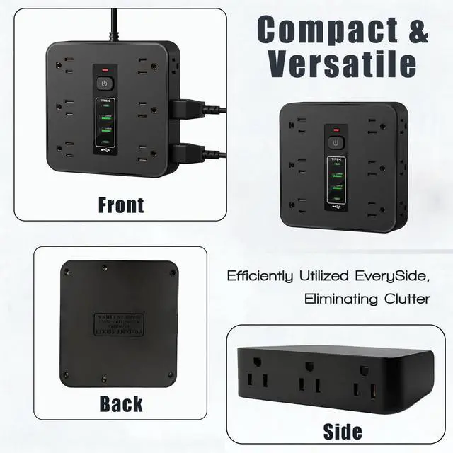 Alt view image 4 of 7 - 16-in-1 Surge Protector Power Strip with 12 AC Outlets, 2 USB-C & 2 USB-A Ports, 6.6FT Extension Cord, Overload Protection, Wide-Spaced Design for Home, Office, Gaming & Travel