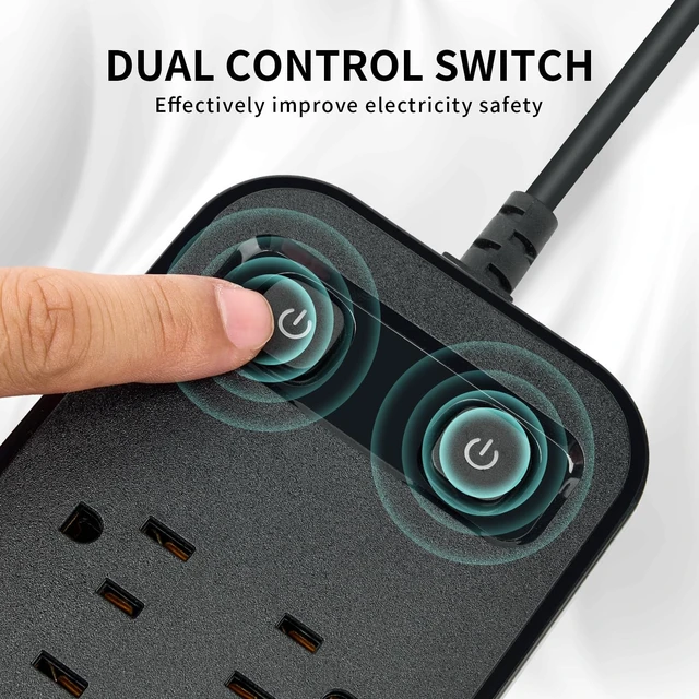 Alt view image 4 of 5 - Surge Protector Power Strip, 12 AC Outlets & 4 USB Ports (2 USB-C), 6ft Heavy Duty Extension Cord, 900J Protection, Mountable, for Home Office Workshop - Black