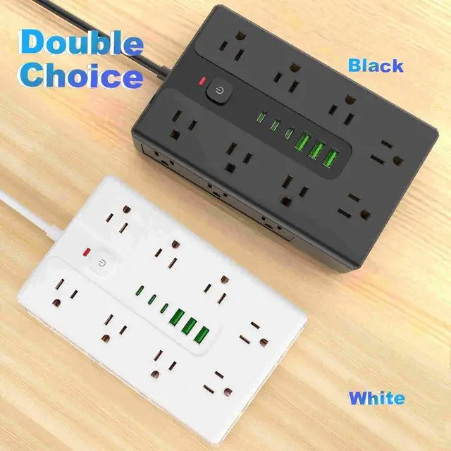 Alt view image 2 of 5 - Power Board Surge Protector with 16 sockets, Equipped with 3 USB A and 3 USB C Ports, Suitable for Various Devices, Including Home, Office, and Dormitory (black6.5FT)
