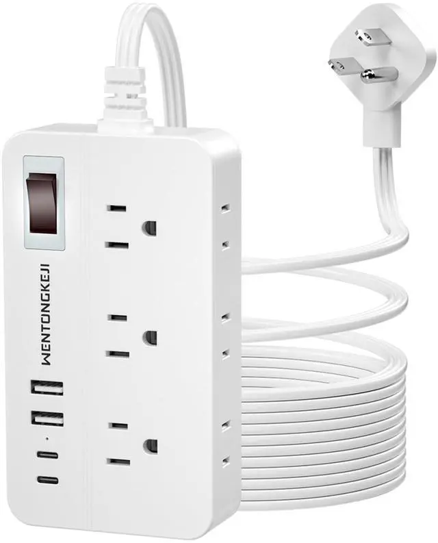 Main image of Surge Protector Power Strip - 5Ft Braided Extension Cord Flat Plug with 6 Outlets and 2 USB-A 2 USB-C Ports, 1080 Joules Wall Mounted Charging Station for Office Home ETL (15FT)