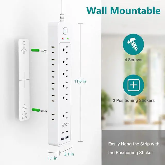 Alt view image 7 of 7 - Surge Protector Power Strip(1500J), 5Ft Extension Cord with 12 Outlets and 4 USB Ports for iPhone 15/15 Plus/15 Pro/15 Pro Max, Wall Mount Flag Plug for Home, Office, White