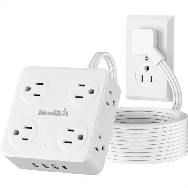 Main image of Flat Plug Power Strip with USB C, 6.5FT Flat Extension Cord - 8 AC Outlets and 4 USB(1 USB C), Power Strip with Surge Protector, Wall Mount Charging Station Office Home (White, 15 FT)
